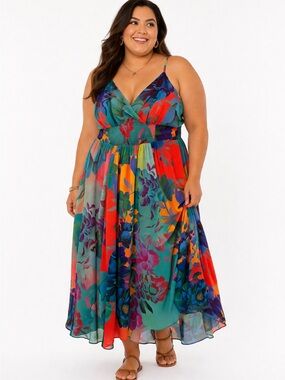 City Chic  Floral Print Maxi Dress Sleeveless High-low Hemline size 16
